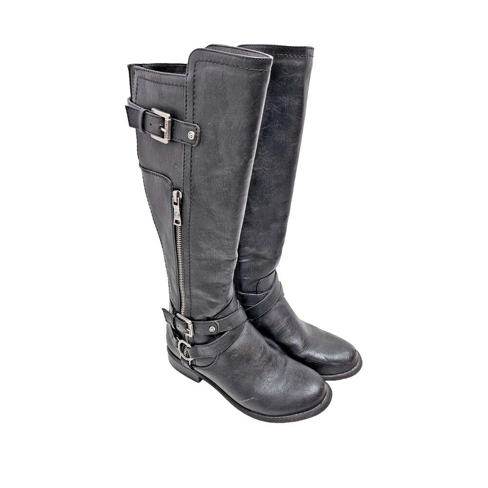 G By Guess Boots Women's sz 7.5 Black Hailee Knee High Side Zip Riding Boot